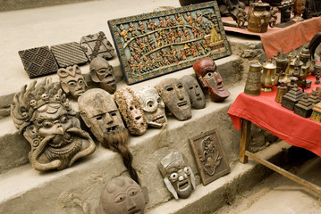 wood masks and souvenir being sold in the streets of Kathmandu c