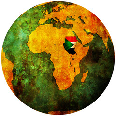 sudan flag on globe map