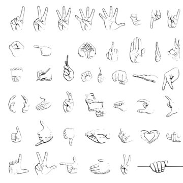 Silhouette sketches of hand signs