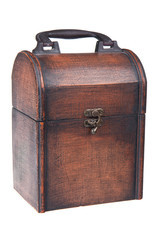 Wooden box with handle isolated on white