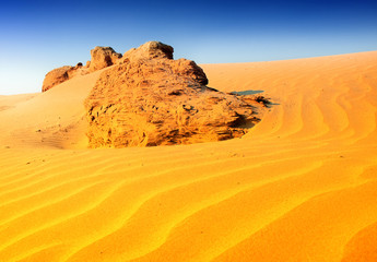 Sahara Desert, Sand Dunes Against Blue Sky