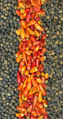 Peppercorns, red chillies and cloves