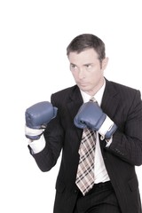 Naklejka premium business man boxing punching bag concept image