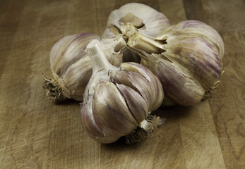 Purple Striped Organic Garlic on Cutting Board