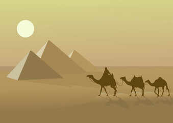 vector illustration with egypr pyramid and camels