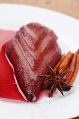 Poached pear in red wine