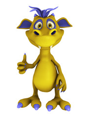 Cute cartoon monster doing a thumbs up.