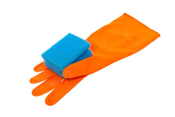 Rubber glove and kitchen sponge