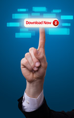 hand pressing download now button