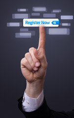 hand pressing register now button