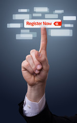 hand pressing register now button