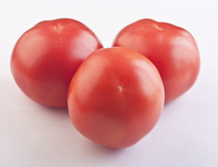 three tomatos on a white background