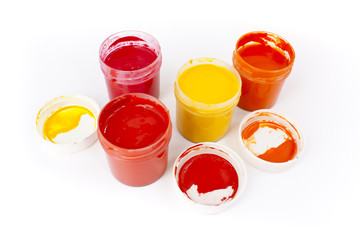 Red, orange and yellow arts paints