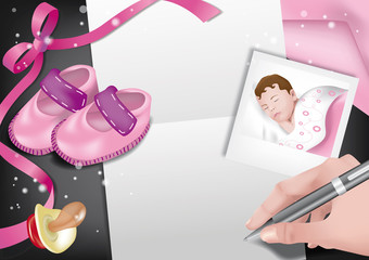 biglietto auguri nascita rosa