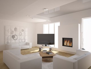 white interior design with fire