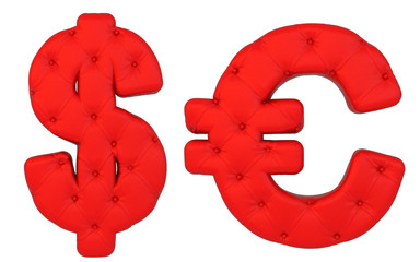 Luxury red leather font euro and dollar symbols