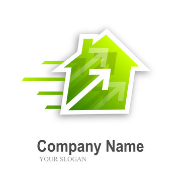 logo house with arrows, traces (green)