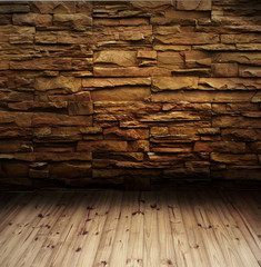 brick wall and wood floor