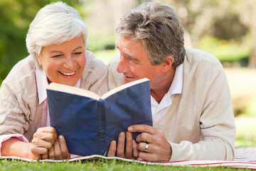 Couple reading a book in the park