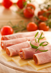 Slices of ham and cheese