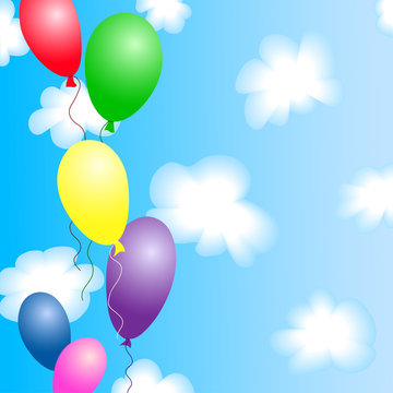 Colourful balloons in the blue sky with clouds