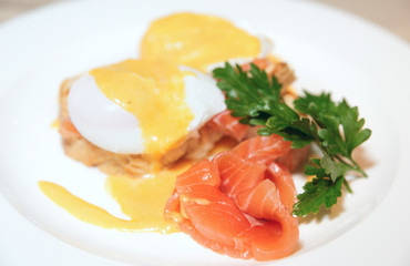 Toast with poached egg and salmon