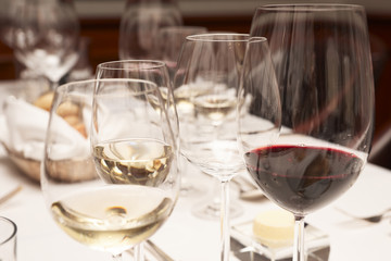 Wineglasses on restaurant table