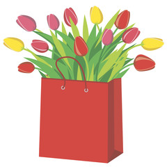 Bouquest of flowers in the shopping bag