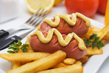 Grilled sausage with french fries