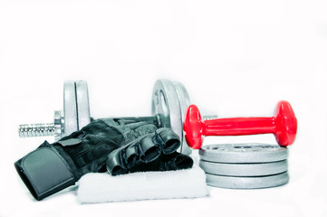 Poids haltère et gants de musculation