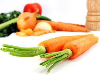 Fresh carrots & other vegetable soup ingredients