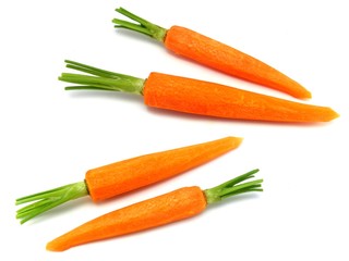 Fresh peeled carrots on a white background