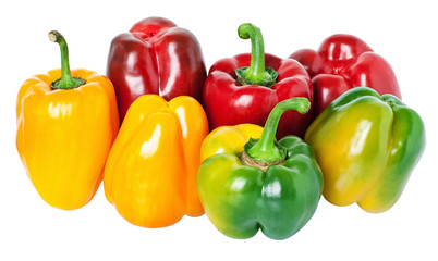 different sweet pepper isolated on white.