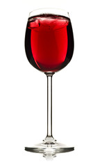 Wine glass with red fruit juice and ice