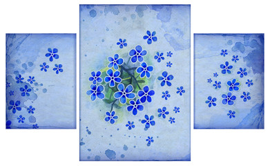 Blue backgrounds with watercolor flowers