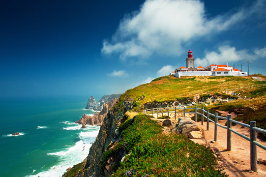 Nice view of a lighthouse with the ocean in Portugal