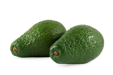 Two avocadoes isolated on white