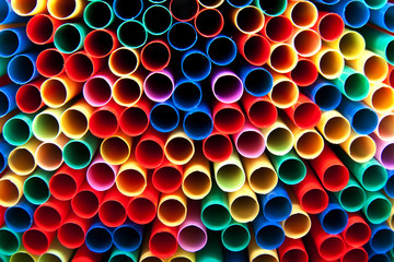 A large group of colored  plastic straw