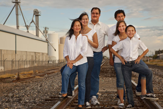 Multicultural Family Portrait in an industrial location