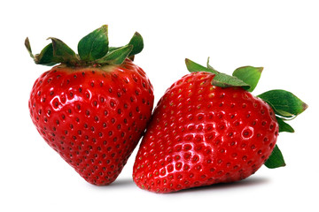 two fresh strawberries