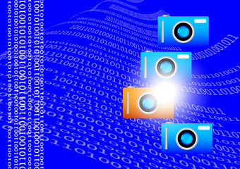 Cameras on a blue background