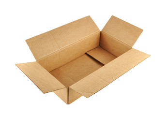 Open cardboard box isolated on a white