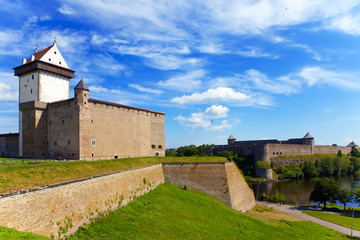 Fototapeta na wymiar Narva, Estonia and Ivangorod behind the river, Russia.