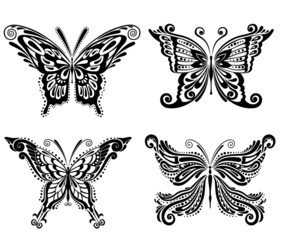 Fototapeta na wymiar Beautiful butterflies silhouettes. Set.