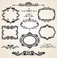 Vintage scrolls and frame. Design elements and page decoration.