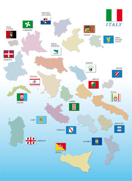 italy region map exploded with flags