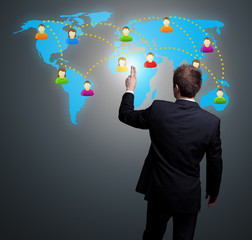 man hand pressing Social network icon