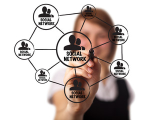 businessman drawing a social network scheme on a whiteboard 2