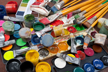 Watercolor paints set with brushes