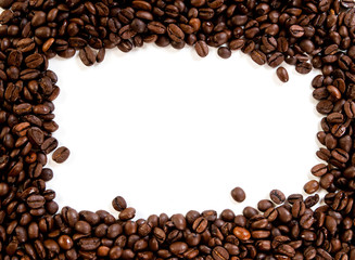 Coffee beans on the white background with copy space